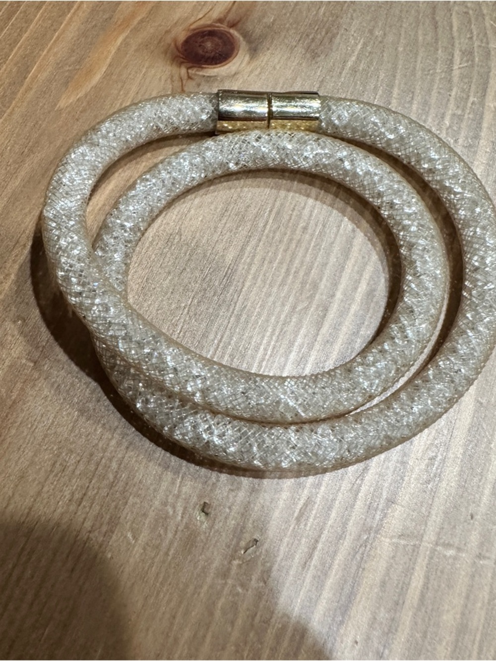 Swarovski Cream Crystal Mesh Double Wrap Bracelet with Gold Clasp - Picture 2 of 5